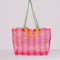 Floral stripe mesh market bag with braided cotton handles, colorful everyday tote.