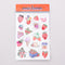 packaged set of 4 pages of strawberry themed stickers with a strawberry scent