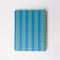 blue and green vertical stripe back cover of cream mini notebook with colorful striped border and teal 'let me write that down before i forget it'