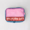 blue and red small packing cube set that says 'are we there yet??' and has pink mesh front