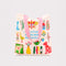 cream tote bag with two-tone pink and red handles and 'I'd rather be reading' typography with colorful folk inspired graphics