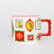 back view of colorful gallery wall ceramic mug on a white ground