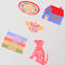 side view of big vinyl sticker set: blue house, red folk dog, colorful butterfly, 'i'd rather be home reading' and ''home is where my books are'
