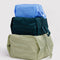 set of 3D zip set: small light blue, medium dark teal, and large khaki green