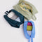 set of 3D zip set: small light blue, medium dark teal, and large khaki green filled with clothing