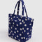 navy cloud bag with white polka dots