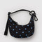 black crescent bag charm with sky blue micro dots