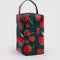 green dopp kit with all over strawberry print