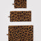 set of three leopard print flat pouch set