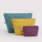 set of 3 jewel colored go pouch set: wild plum, yellow, and teal