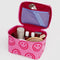 red interior of bubblegum pink with hot pink smiley face print large cosmetic case