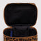 interior mesh pouch of large cosmetic case with brown leopard print