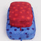 set of 2 large packing cubes with red and bright red dots and blue with navy polka dots