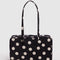 black medium bowler bag with cream polka dot print