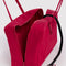 opened cherry red medium nylon bowler bag to show key leash