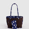 reversed medium reversible tote with navy and white polka dot and brown