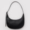 black recycled leather flat crescent bag
