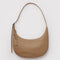 tan recycled leather flat crescent bag