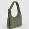 sideview of olive green mini nylon shoulder bag