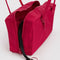 opened bright red nylon bowler bag