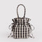 cream and black gingham drawstring bag
