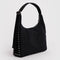 side view of black nylon bag with silver studs on the side