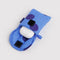 blue polka dot puffy earbud case with earphones inside