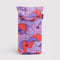 purple, pink and orange puffy glasses sleeve with purple dolphin print
