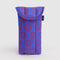 cobalt puffy sunglasses sleeve with red smiley face print