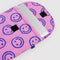 pink 16" puffy laptop sleeve with blue smiley print with laptop inside