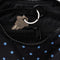 interior key leash of black small small crescent bag with sky blue micro polka dots