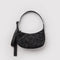 charcoal grey small crescent bag with black ditsy floral