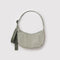 sage and white vertical stripe small crescent bag