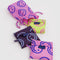 set of three smiley print standard baggu: yellow with hot pink smiley, dark purple with light blue smiley, and pink with cobalt smiley