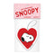 red heart shaped air freshener with snoopy head on one side and charlie brown on the other