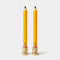 set of 2 yellow wooden pencil shaped taper candle set in candleholders