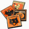 set of 4 orange vintage halloween coasters: witch, pumpkin, ghost and black cat