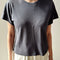model wearing relaxed fit carbon grey cotton tee