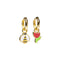 gold hoop earrings with a bee and red tulip earrings