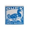 white matchbox with blue duck design and 'DUCK' across the front
