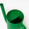 top view of small green watering can with elongated spout and handle