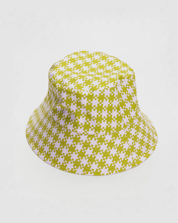pink and pistachio pixel gingham print bucket hat