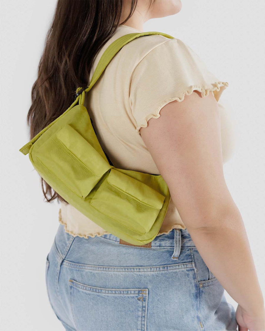model wearing small lemongrass cargo baguette bag