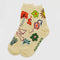  pale yellow socks with colorful floral and bird print