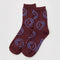 mahogany crew socks with lilac smiley faces