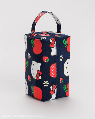 navy dopp kit with all over hello kitty face and apple print