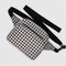 white and black gingham fanny pack with black adjustable strap