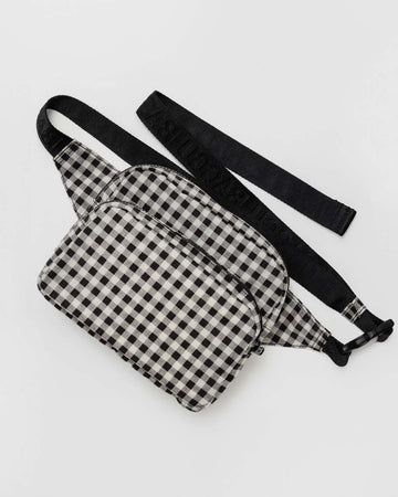 black and white gingham fanny pack