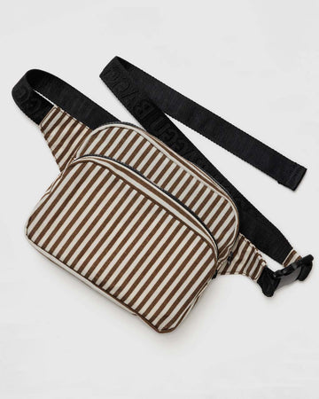 two tone brown vertical stripe fanny pack
