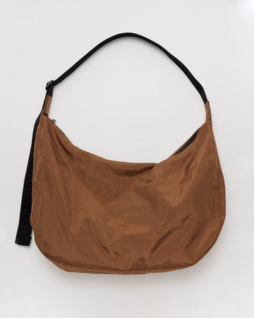chestnut colored large nylon crescent bag